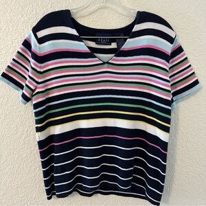 Crazy Horse by Liz Claiborne Multicolor Striped V-Neck Women's Knit Top